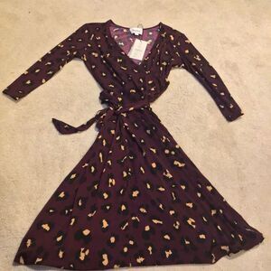 NWT Leota Aubergine Cheetah Spots Jersey Wrap Dress